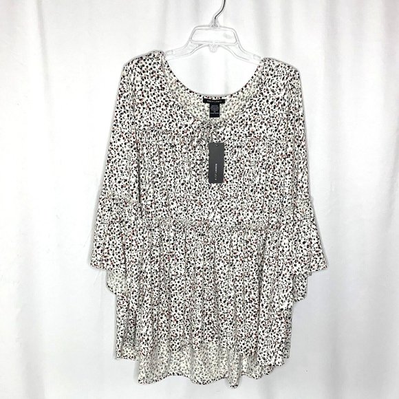 Robert Louis Tops - Robert Louis Plus Size Womens Peasant Top 3X Ditsy Dot Black Pink Gray